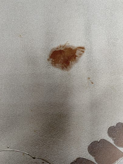 着物 固形物変色シミ 染み抜き・クリーニング前